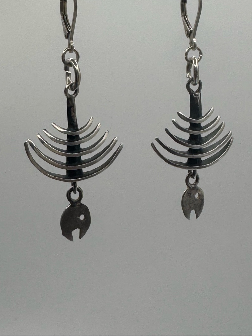 Sterling Silver Dangle Skeletal Fish Earrings